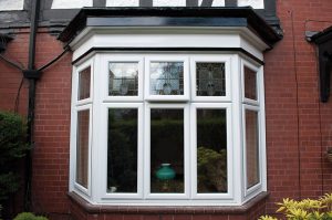 Bay window with stained glass