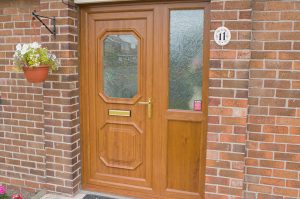 Golden oak uPVC entrance door