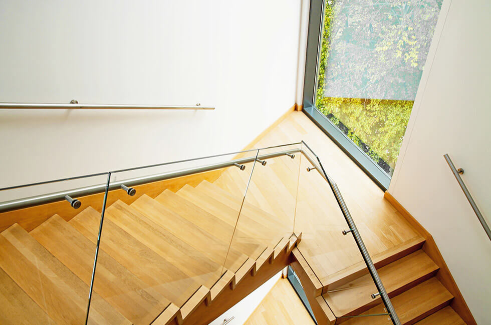 Stairway with a glass balustrade