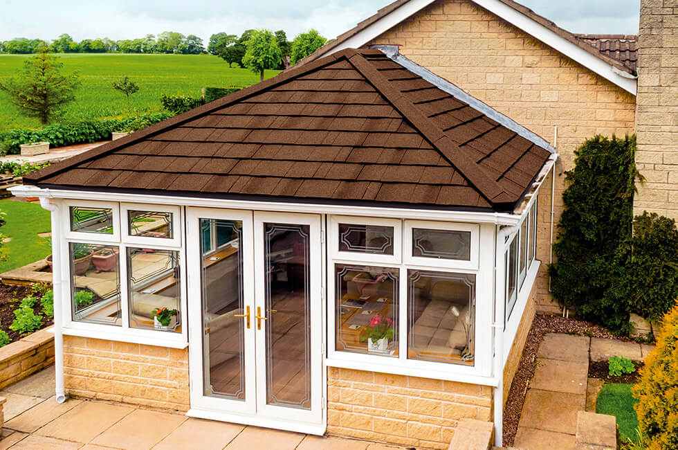 Brown tiled conservatory roof