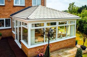 uPVC conservatory with a grey tiled roof